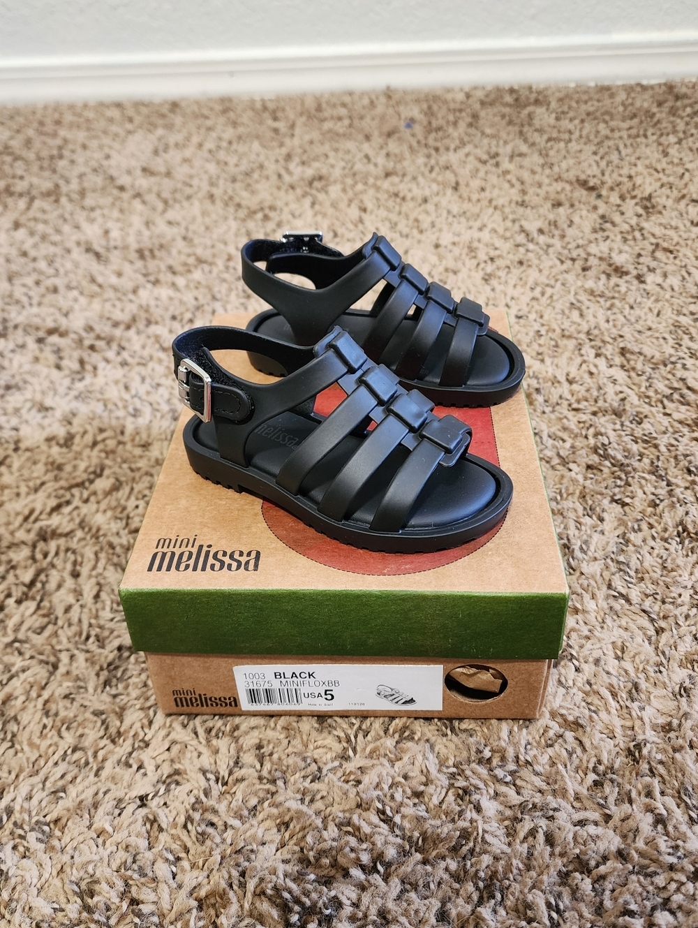Baby Girls Mini Melissa Black Jelly Sandals 5US New In Box Summer Sandals